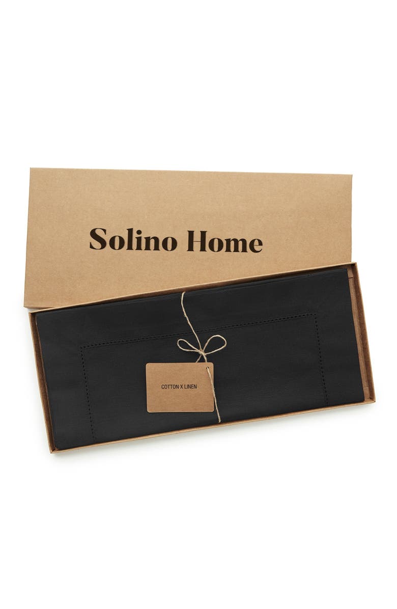 Solino Home Cotton Linen Hemstitch Table Runner for Dining Table, Holiday and Everyday Table Decor, Alternate, color, Black