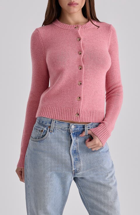 Signature Flamingo Pink Merino Wool Blend Cardigan
