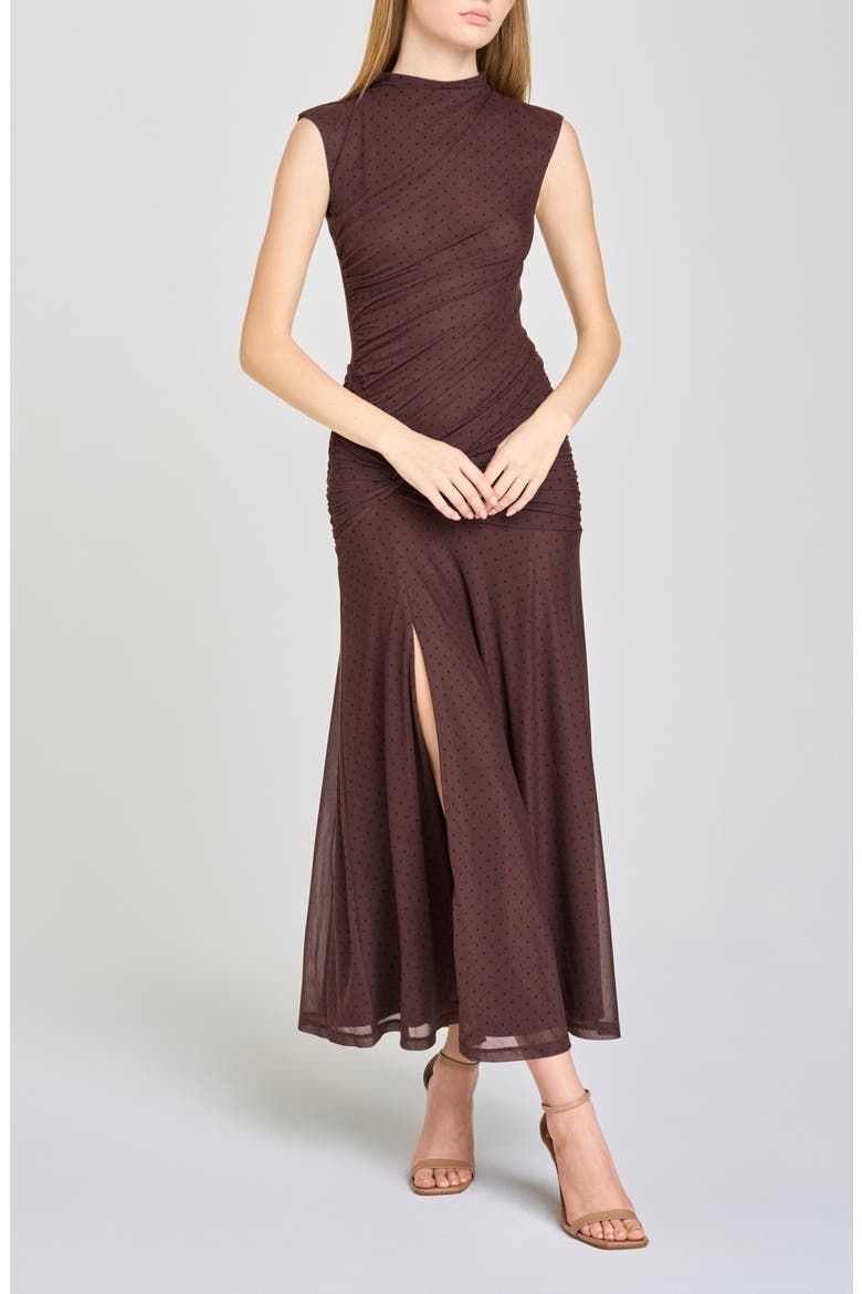 Sarielle Polka Dot Midi Dress, Alternate, color, BROWN POLKA DOT