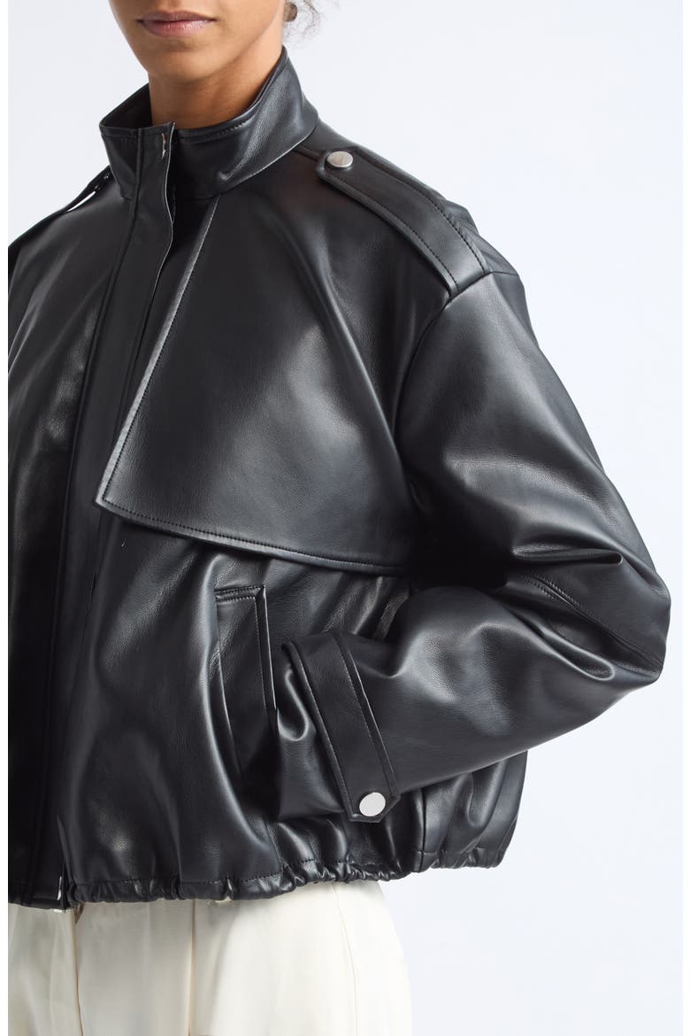 Alyssa Faux Leather Funnel Neck Bomber, Alternate, color, JET