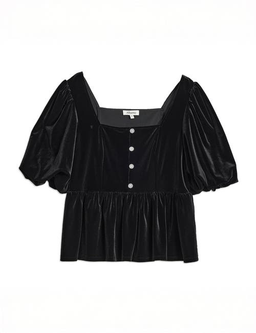 Albaray Diamonte Velvet Puff Sleeve Top In Black