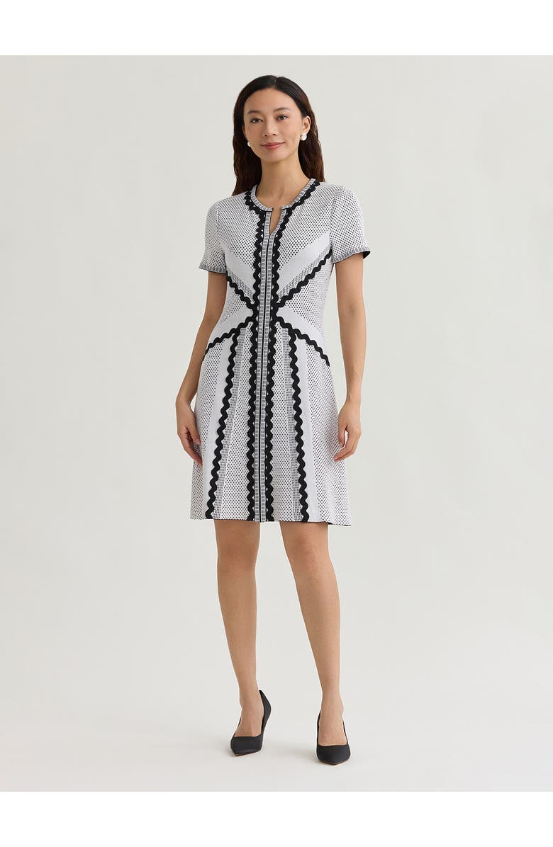 Misook A-Line Monochrome Dotted Stitch Knit Dress, Main, color, Black/White/Grey