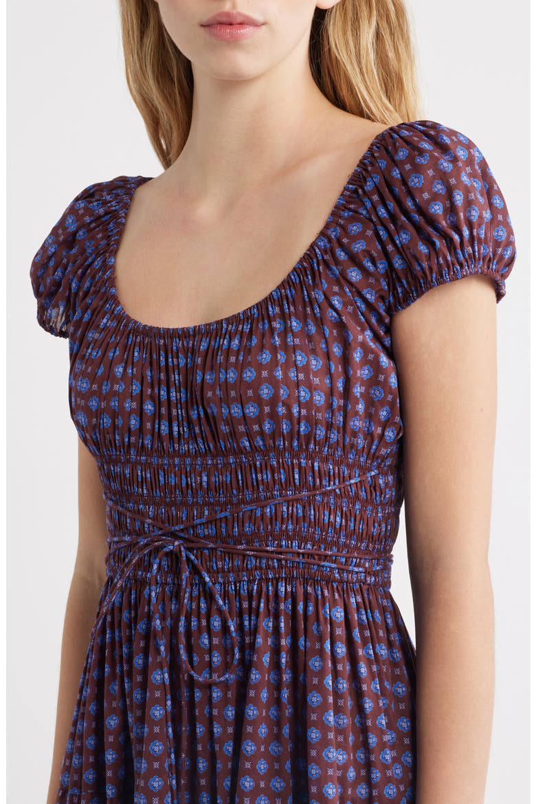 Quinelle Smocked Organic Cotton Midi Dress, Alternate, color, MENORCA FOULARD
