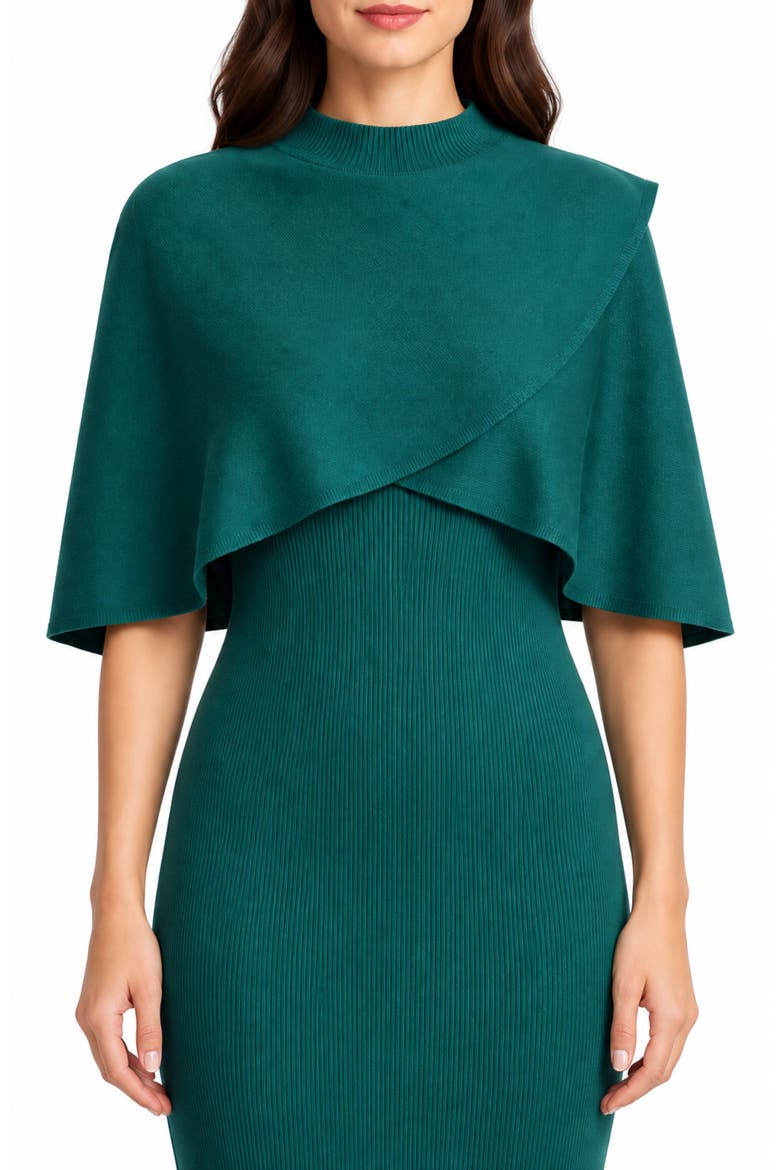 Mock Neck Popover Midi Dress, Alternate, color, EMERALD