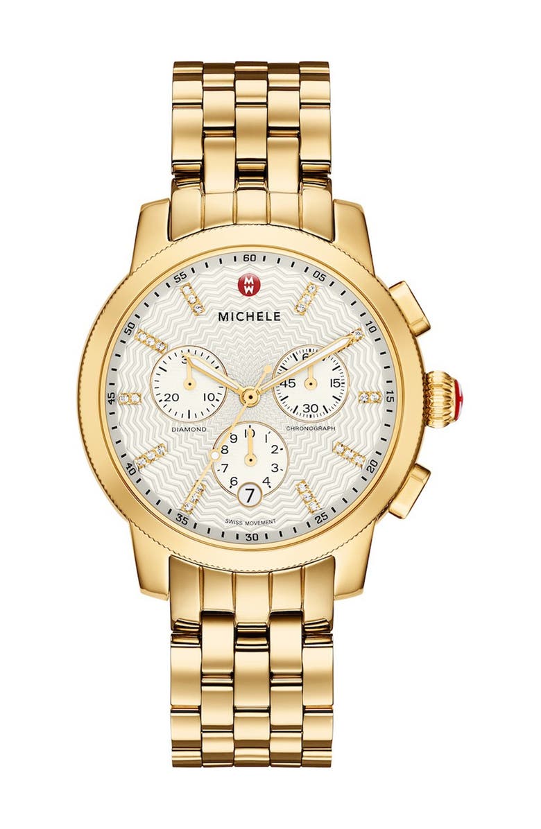 MICHELE Women's Uptown 18K Gold Diamond Dial Watch, 38mm - 0.12 ctw, Main, color,