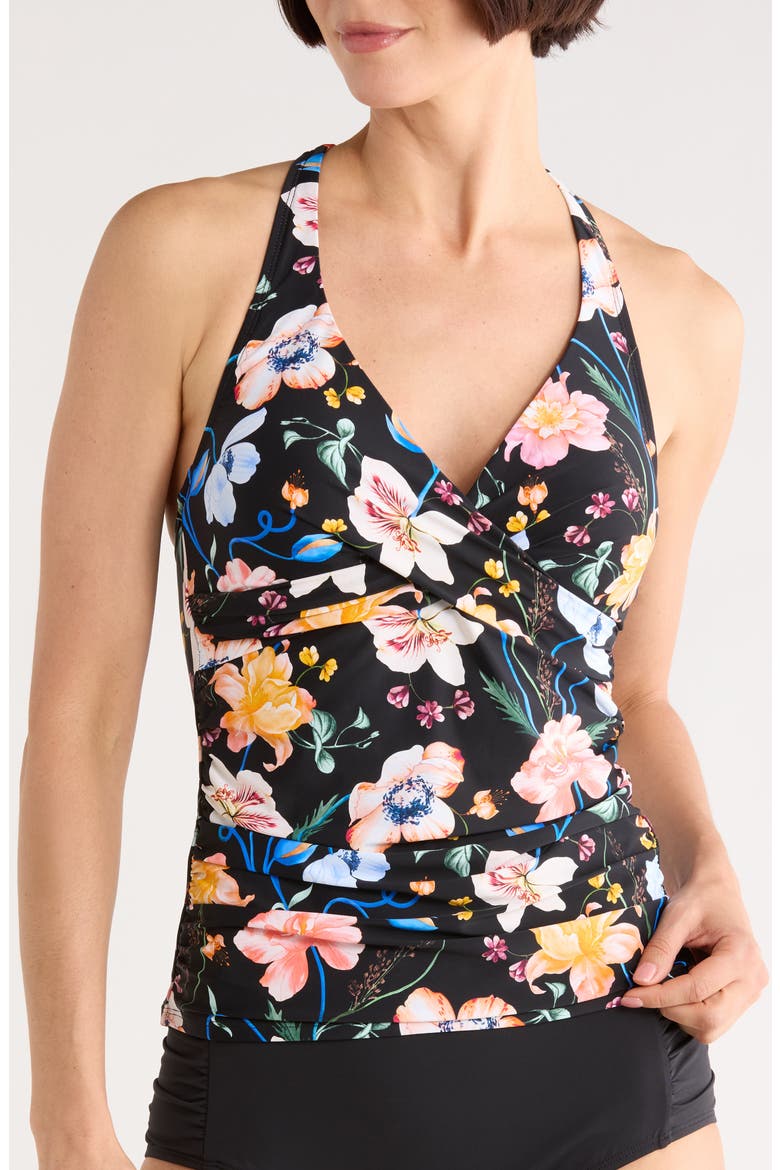 Louise Wrap Underwire Tankini Top, Main, color, BLACK