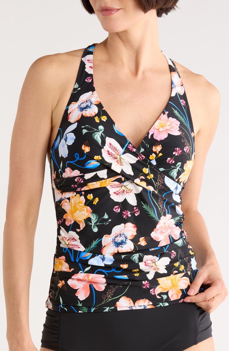 JANTZEN Louise Wrap Underwire Tankini Top, Main, color, Black