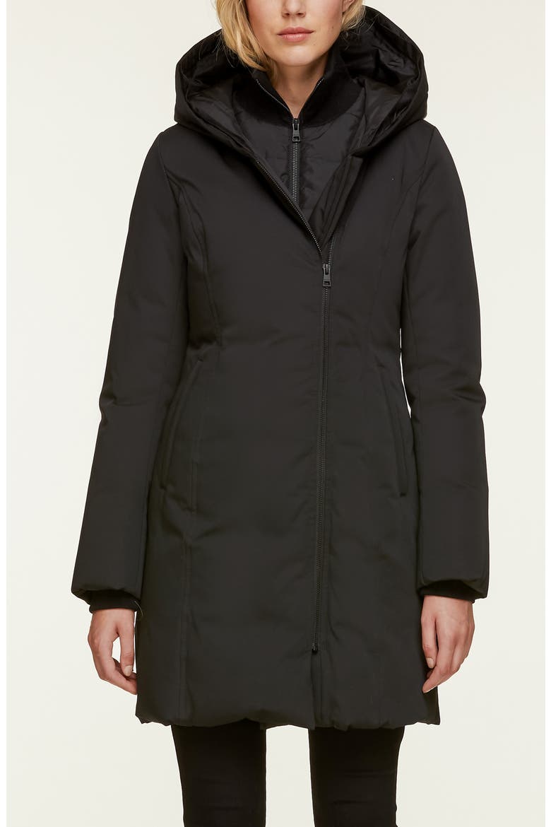 'Salma' Genuine Coyote Fur Trim Down Parka with Inset Bib, Alternate, color, BLACK