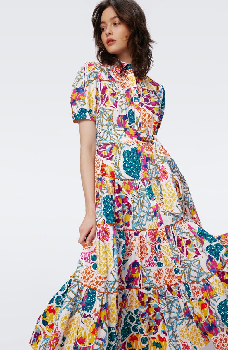 DVF Queena Tie Belt Stretch Cotton Midi Dress, Alternate, color, 