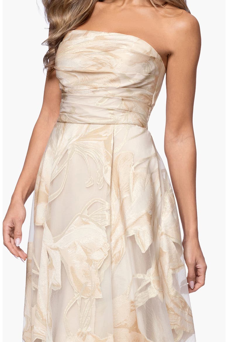Floral Jacquard Strapless Gown, Alternate, color, BLUSH/ GOLD