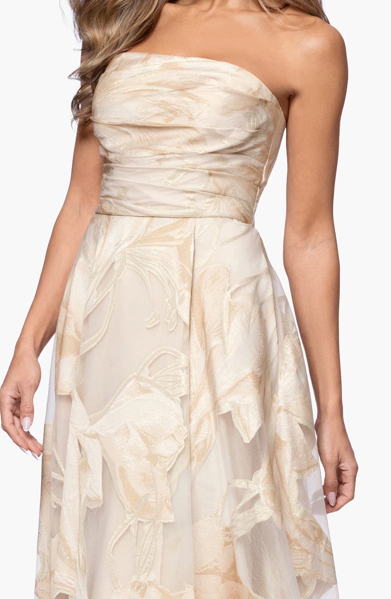 Xscape Evenings Floral Jacquard Strapless Gown, Alternate, color, Blush/ Gold