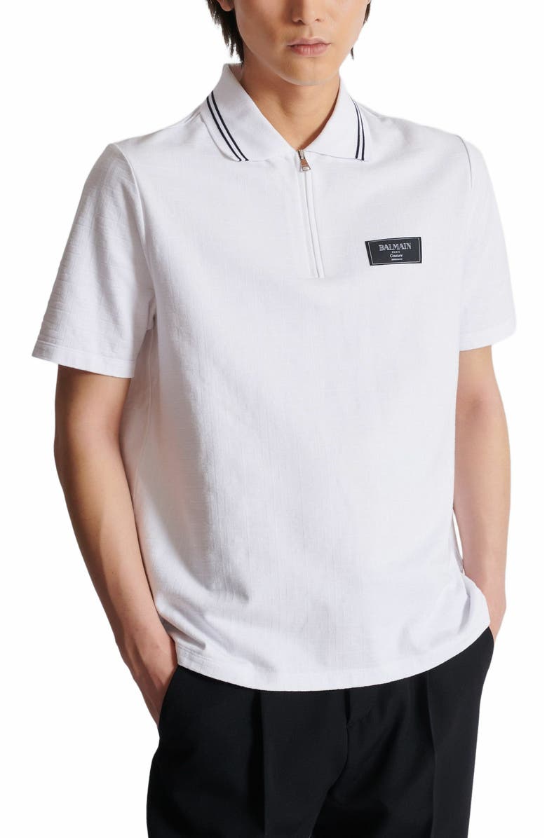 Balmain Monogrammed Polo Shirt With Balmain Couture Label, Alternate, color, White