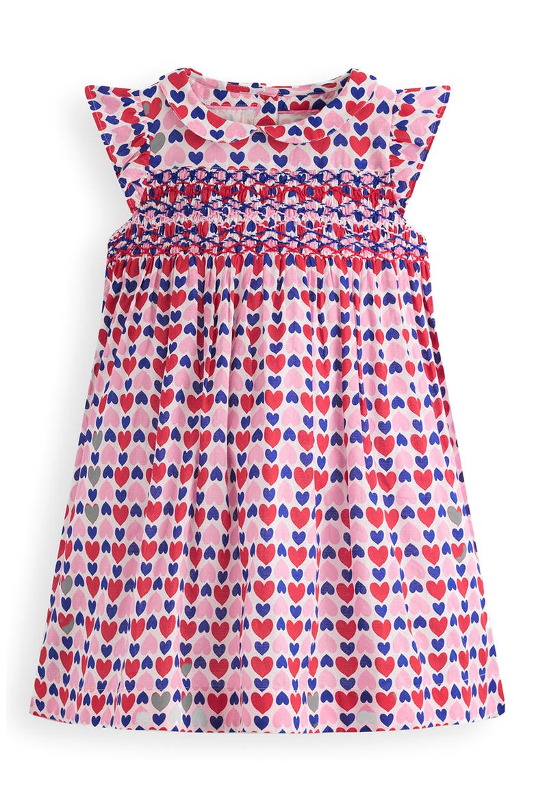 Kids' Adeline Heart Print Smocked Cotton Dress, Main, color, POPPY RED GEO HEART