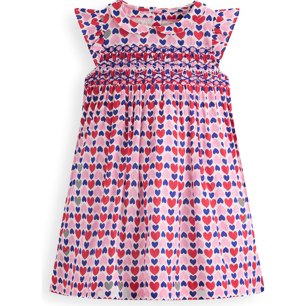 Mini Boden Kids' Adeline Heart Print Smocked Cotton Dress in Poppy Red Geo Heart  product