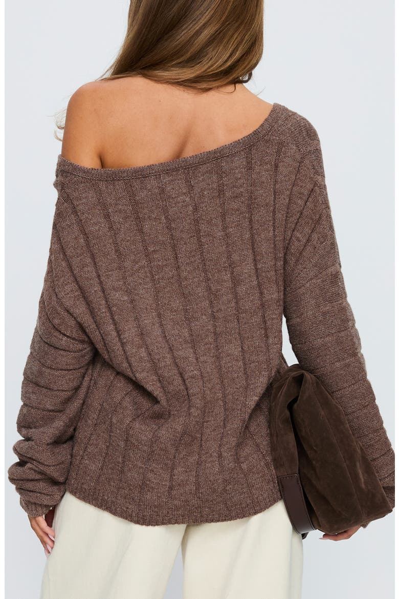 Main Thing One-Shoulder Rib Sweater, Alternate, color, MOCHA