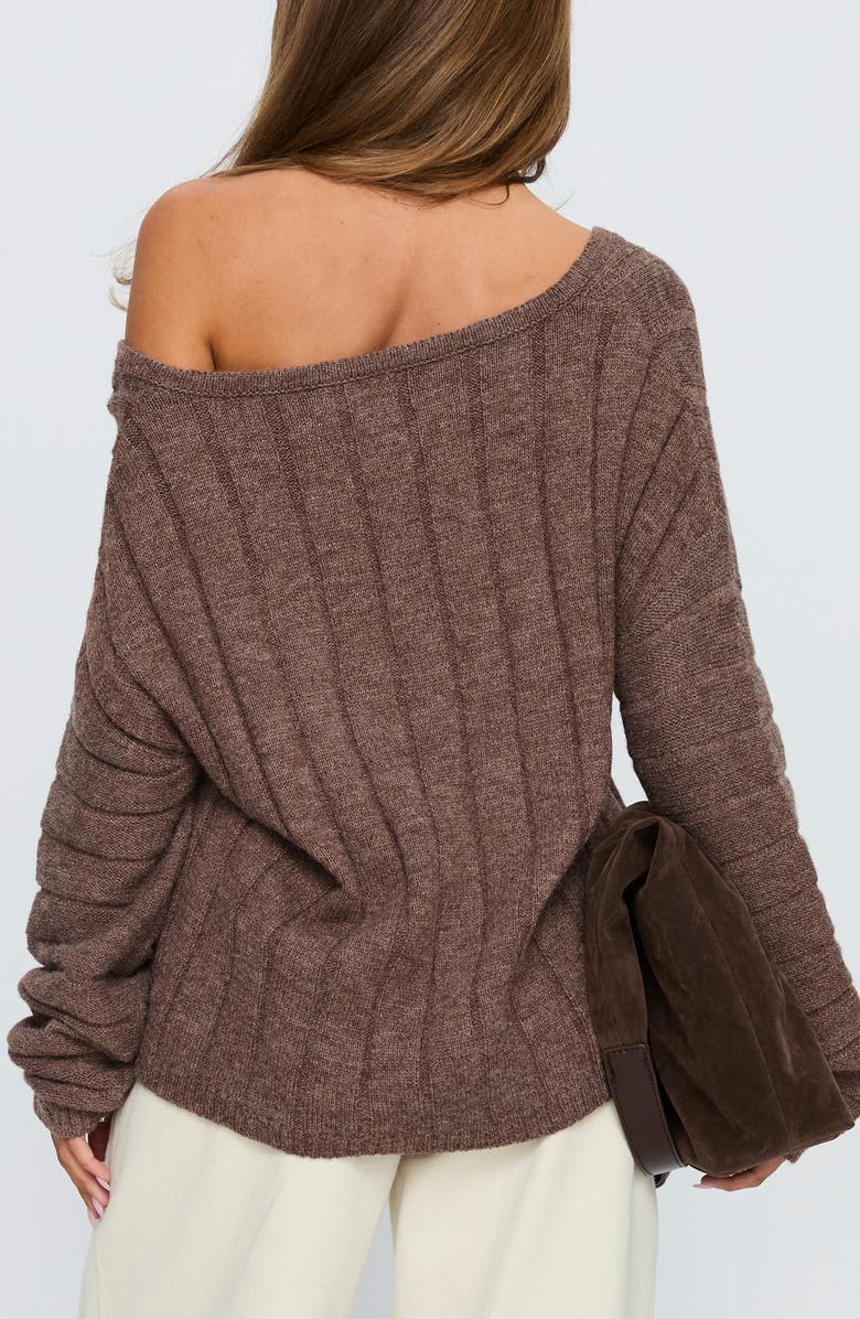 Princess Polly Main Thing One-Shoulder Rib Sweater, Alternate, color, Mocha