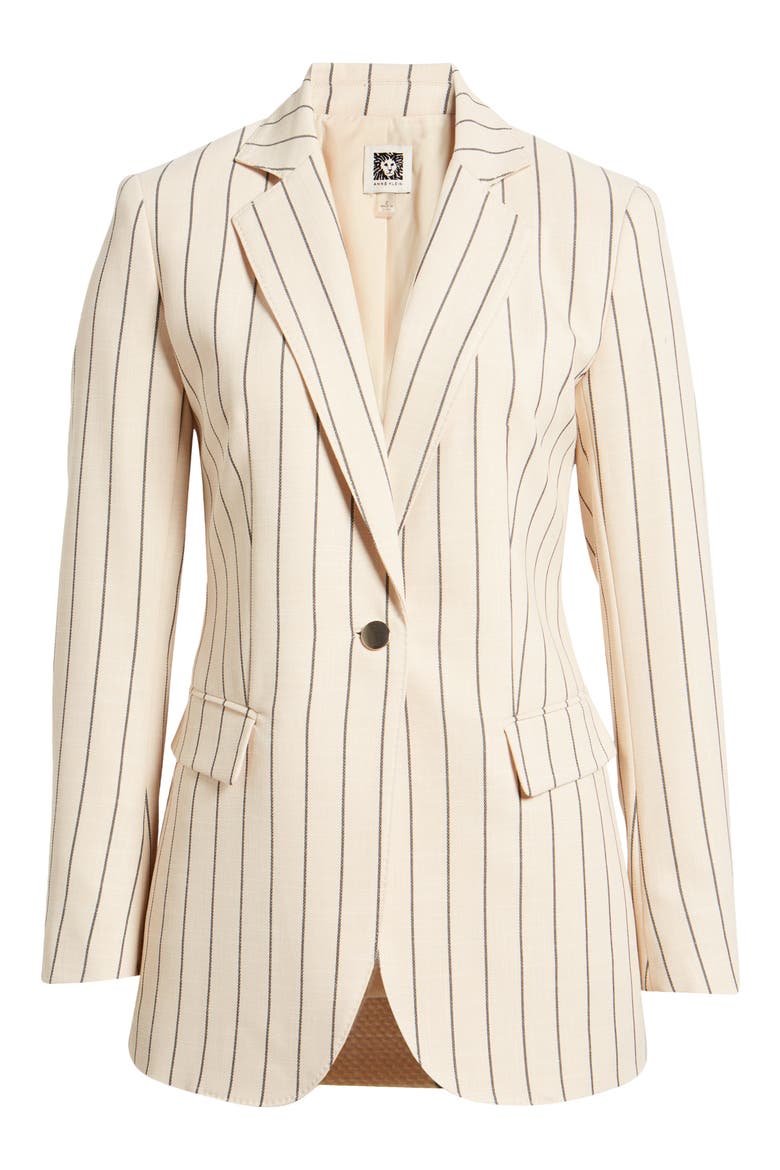 Pinstripe One-Button Blazer, Alternate, color, LIGHT COFFEE/ ANNE BLACK