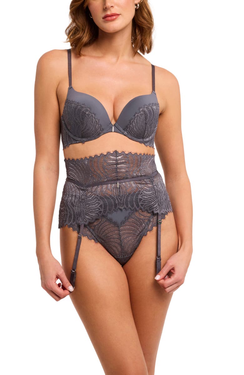 Montelle Intimates Nights Out Metallic Garter Belt, Alternate, color, Magnet/Silver