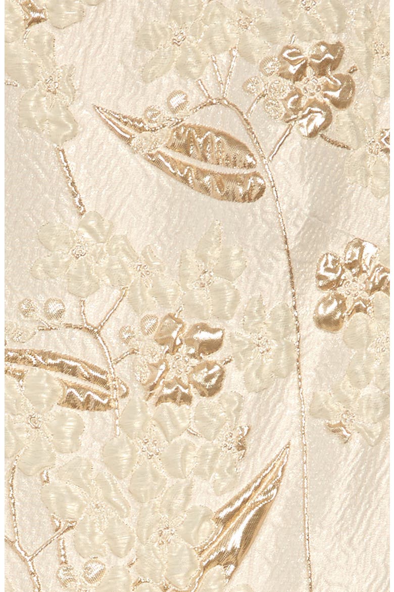 Brocade & Imitation Pearl Belted Fit & Flare Dress, Alternate, color, IVORY