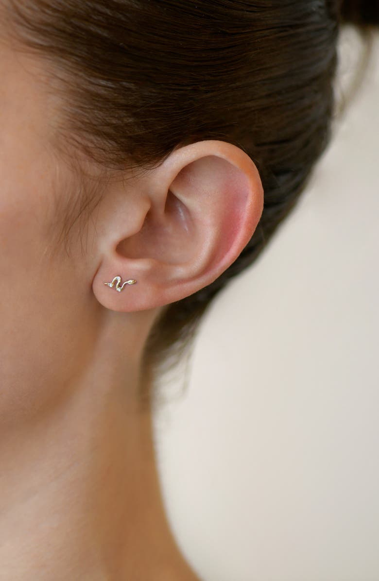 Anzie x Mel Soldera Single Snake Stud Earring, Alternate, color, Yellow Gold/ Diamond