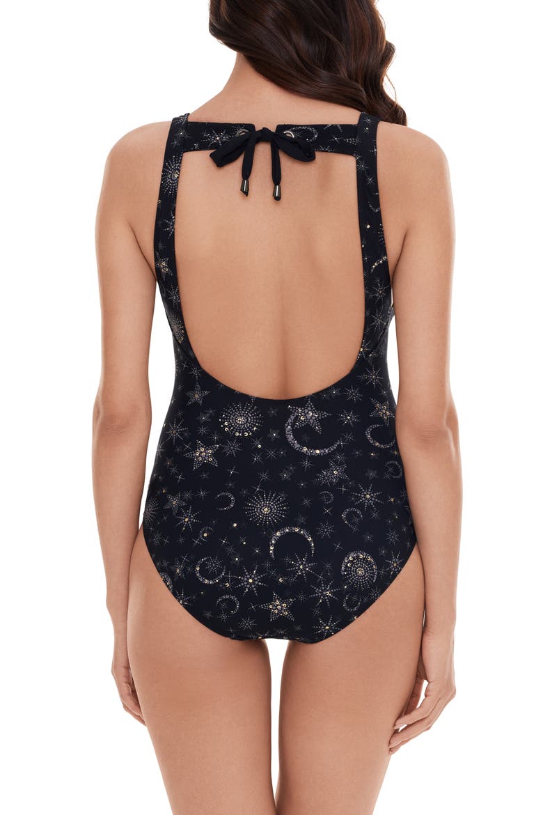 Lucky Stars Steffi Lace-Up Front One-Piece Swimsuit, Alternate, color, BLACK/ GOLD