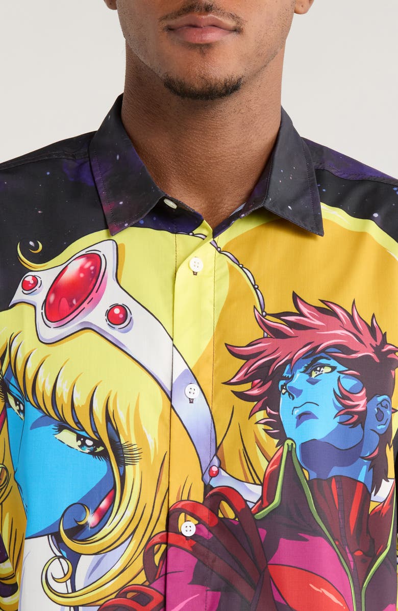 PLEASURES x Daft Punk Interstella Short Sleeve Satin Button-Up Shirt, Alternate, color, Multi