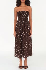 The Lulo Project Drift Polka Dot Strapless Smocked Bodice Linen & Cotton Sundress