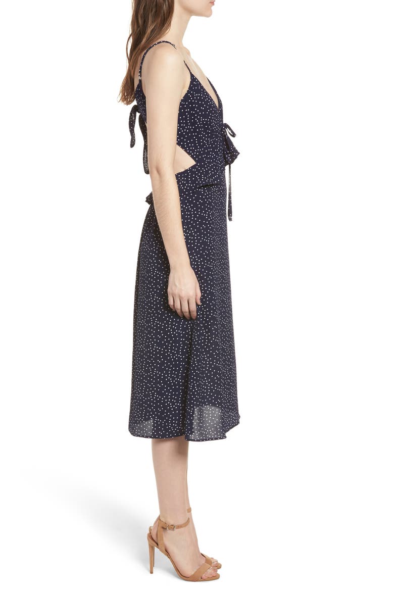 Ruffle Tie Back Midi Dress, Alternate, color, NAVY