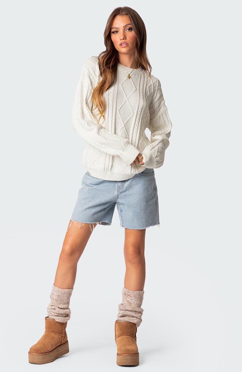 EDIKTED Jessy Oversize Cotton Cable Stitch Sweater, Alternate, color, Cream