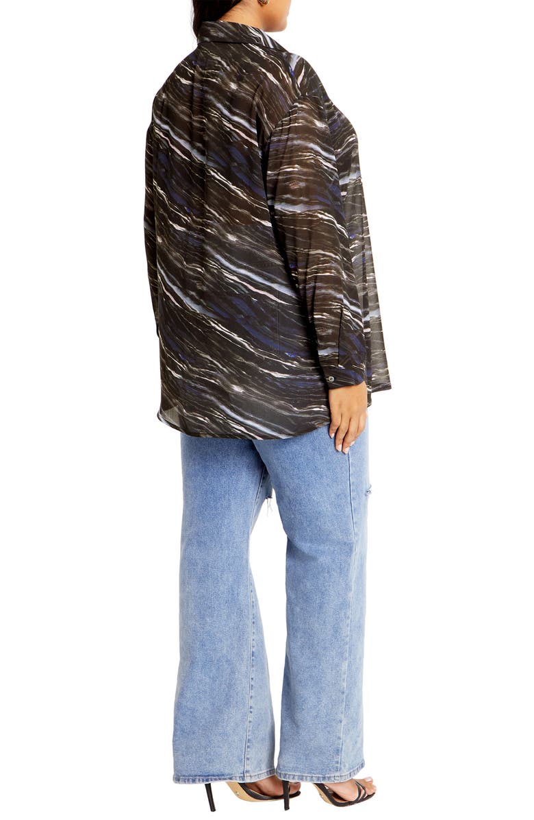 City Chic Sheer Lover Print Long Sleeve Shirt, Alternate, color, Marble