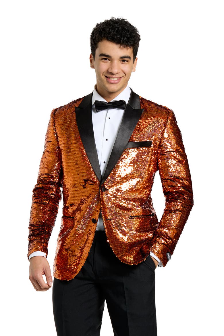 Sapphire Sequin Two-Piece Tuxedo & Bow Tie, Alternate, color, GOLD