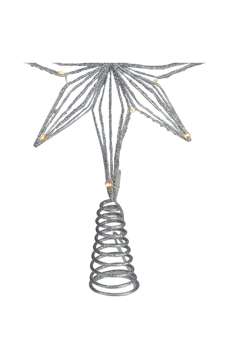 Northlight 13.75" LED Lighted B/O Silver Glittered Geometric Star Christmas Tree Topper - Warm White Lights, Alternate, color, 