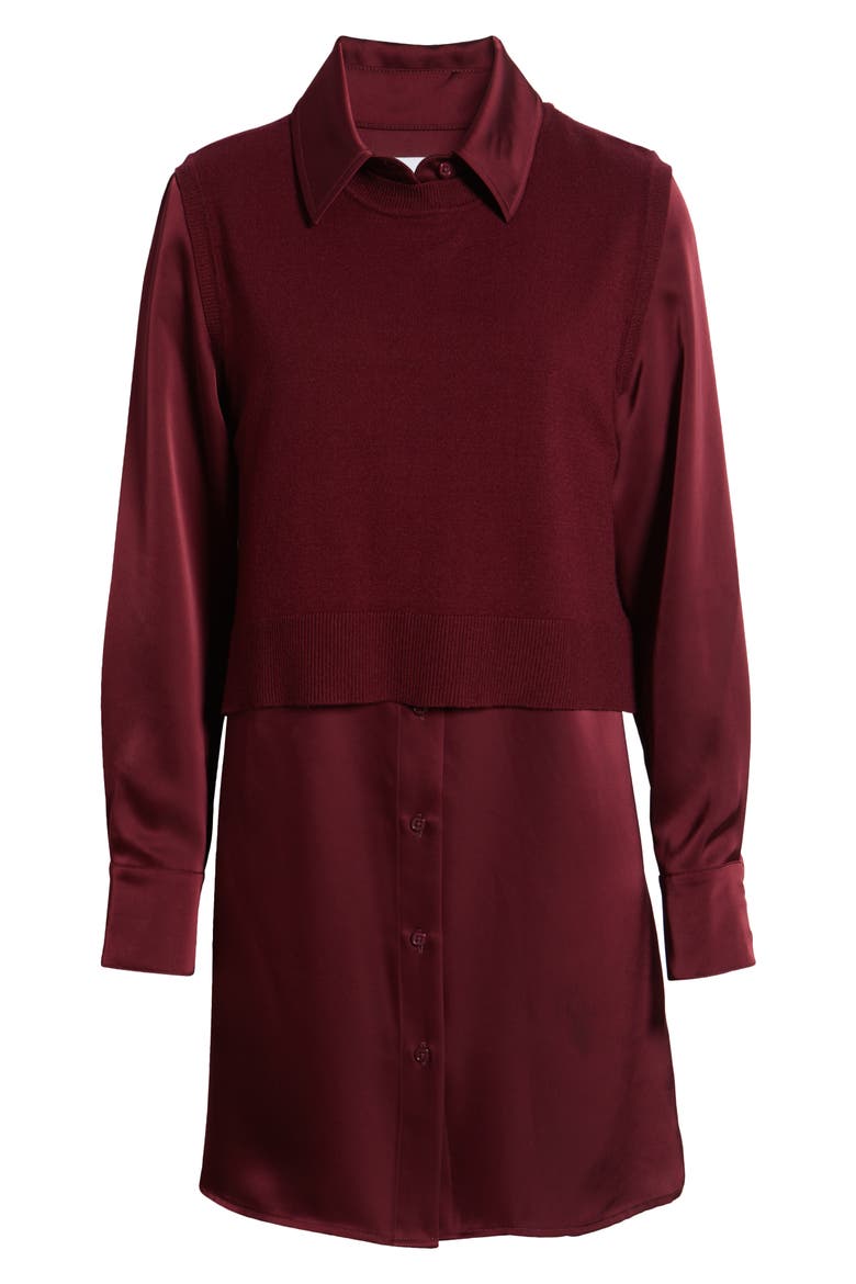 Layered Mixed Media Dress, Alternate, color, BORDEAUX