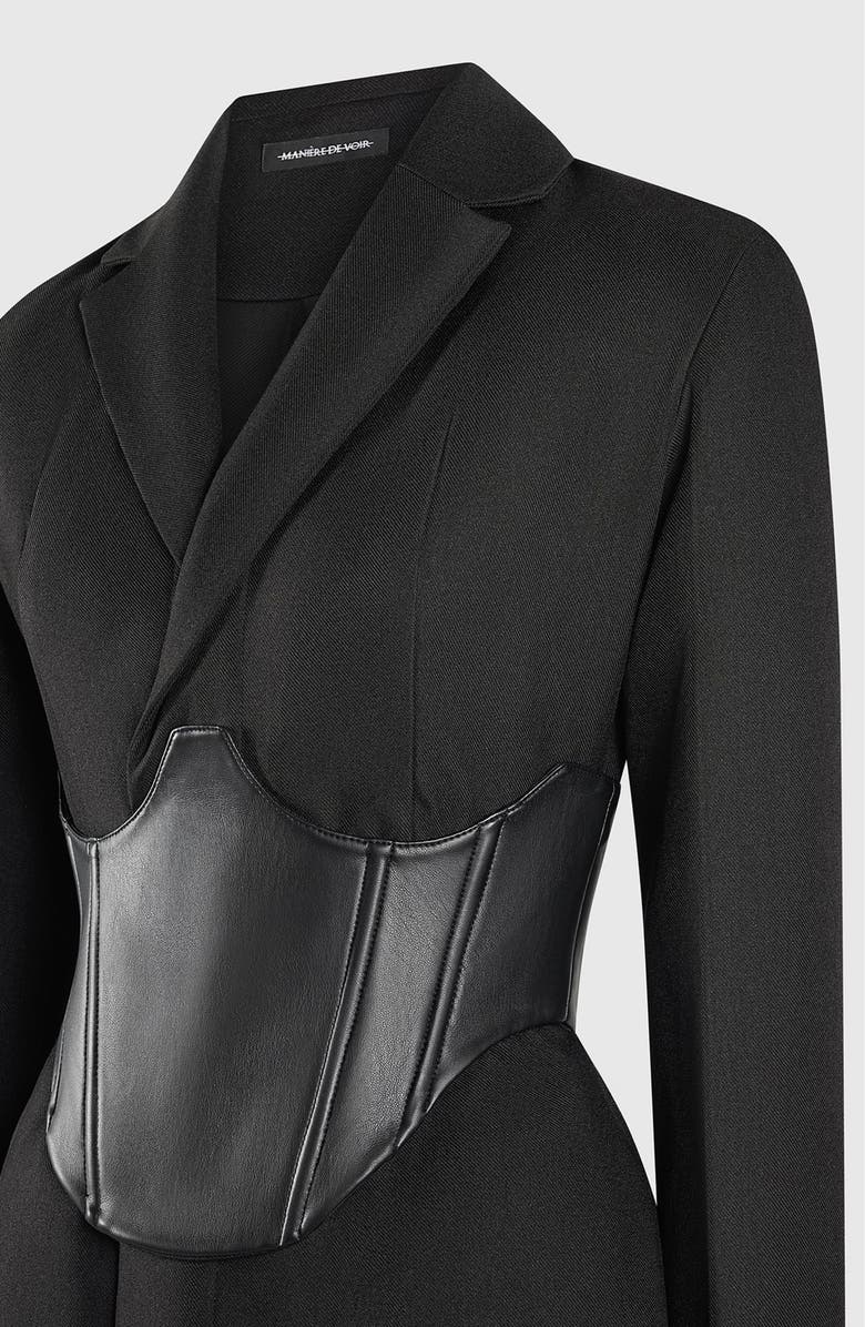 Manière De Voir Tailored Blazer Dress with Reversible Corset, Alternate, color, Black