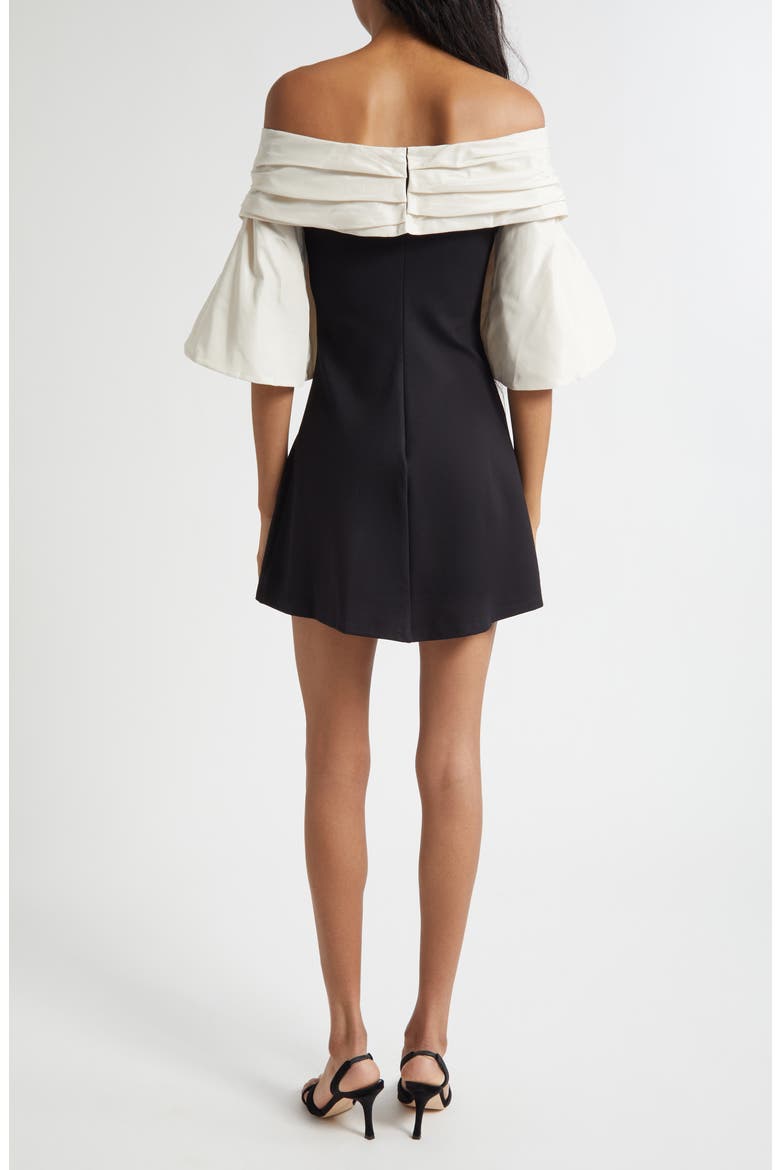 Harper Mixed Media Off the Shoulder Minidress, Alternate, color, BLACK IVORY