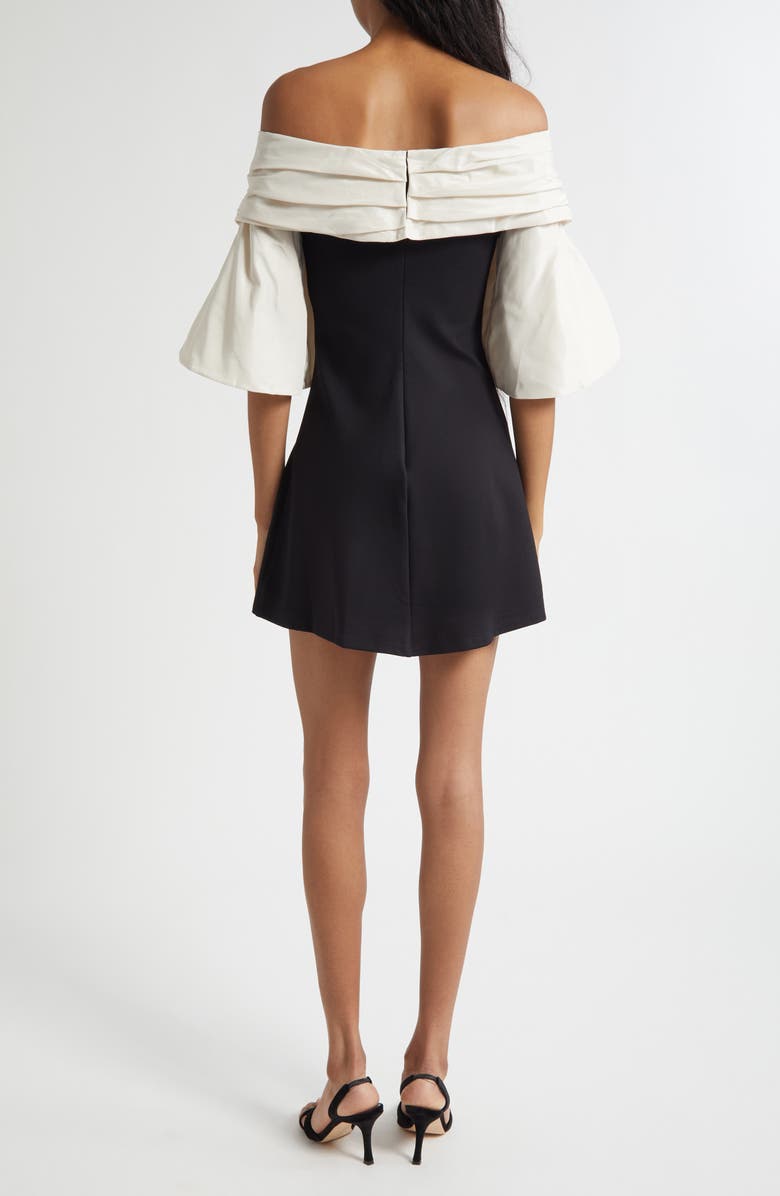 STAUD Harper Mixed Media Off the Shoulder Minidress, Alternate, color, Black Ivory