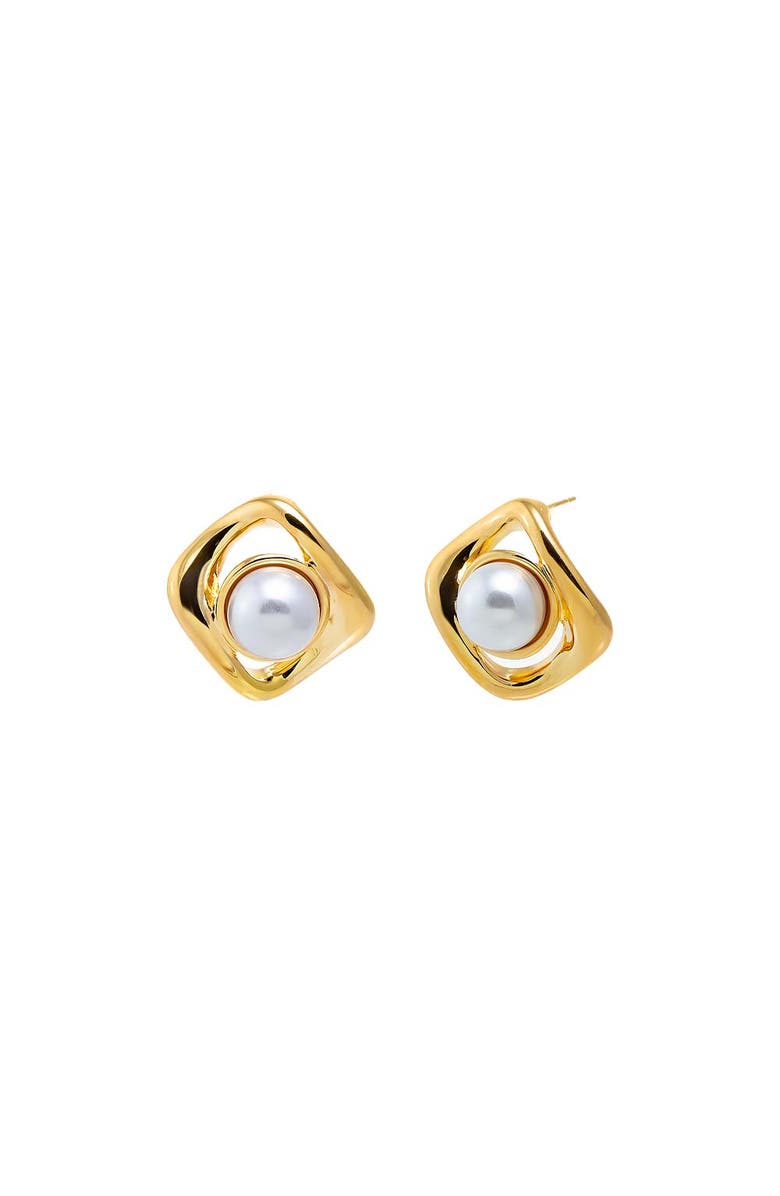 BY ADINA EDEN Solid Pearl Centered Stud Earring, Main, color, Gold