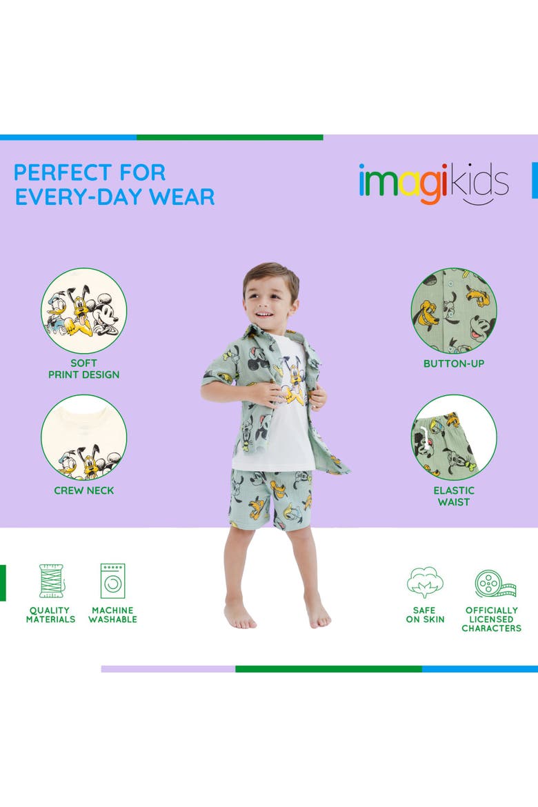 Mickey Mouse Button-Down Shirt, Tee and Shorts Set, Alternate, color, Sage Mickey Friends