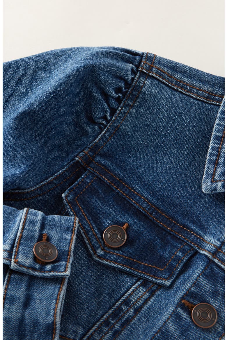 Kids' Puff Shoulder Denim Trucker Jacket, Alternate, color, MEDIUM BLUE WASH