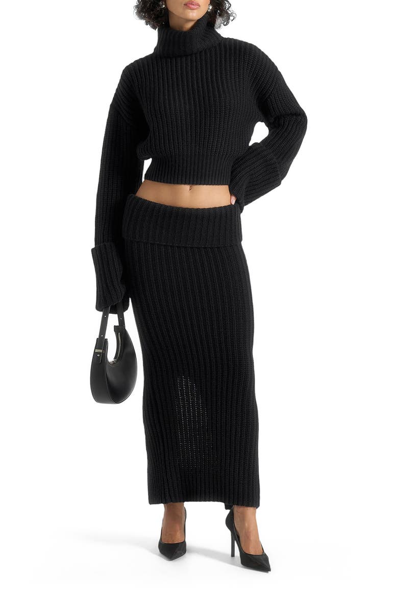 Amaya Roll Neck Knit Jumper With Cuffs, Alternate, color, Black