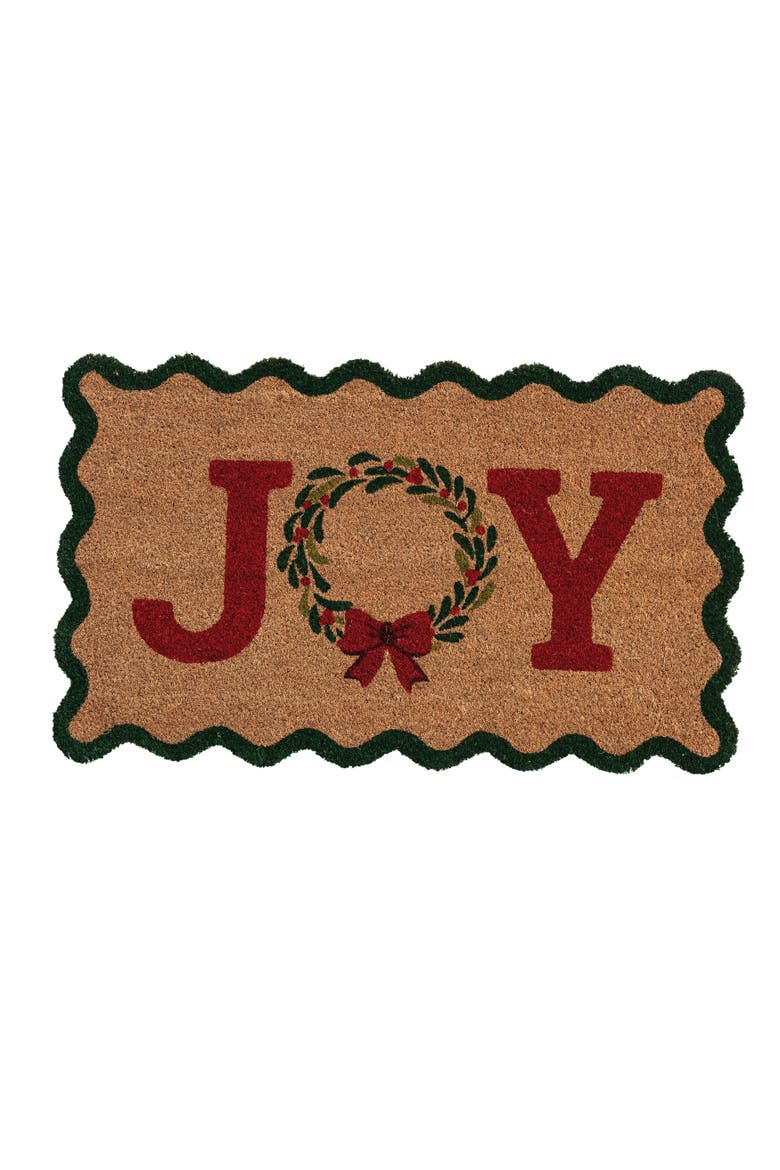 Scalloped Coir Doormat with Joy Wreath, Main, color, Multicolor