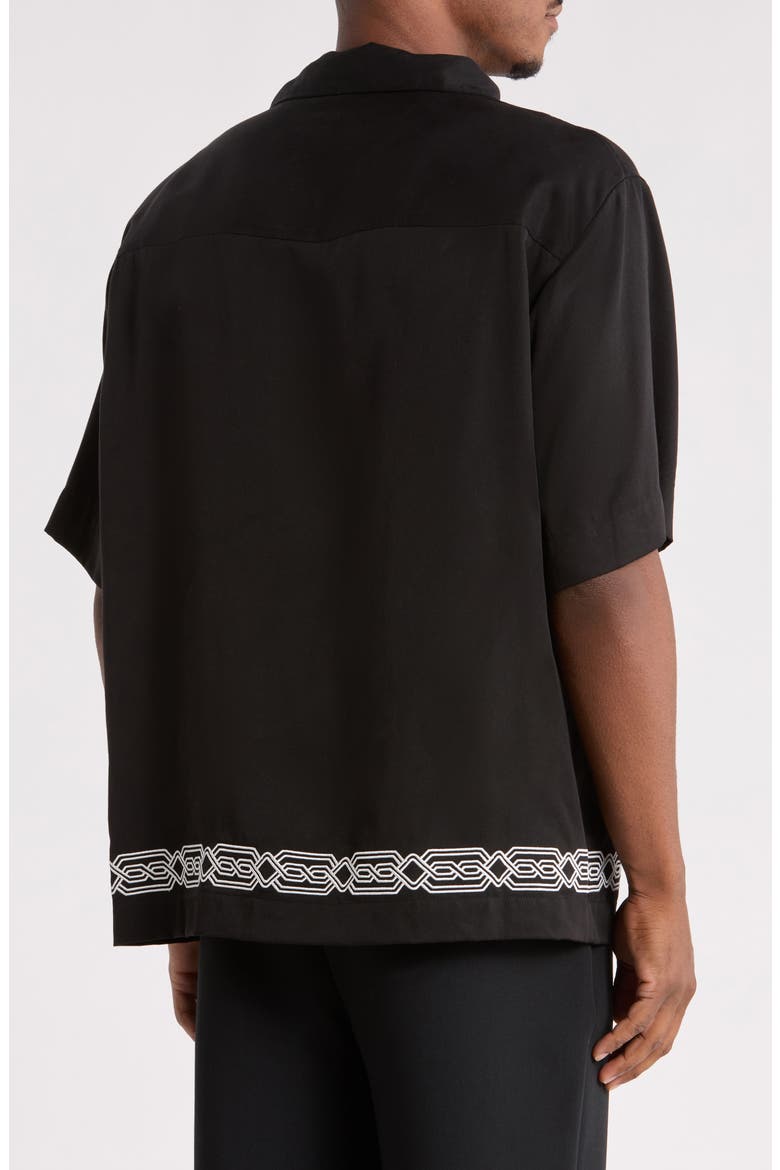 Espino Embroidered Short Sleeve Button-Up Shirt, Alternate, color, BLACK