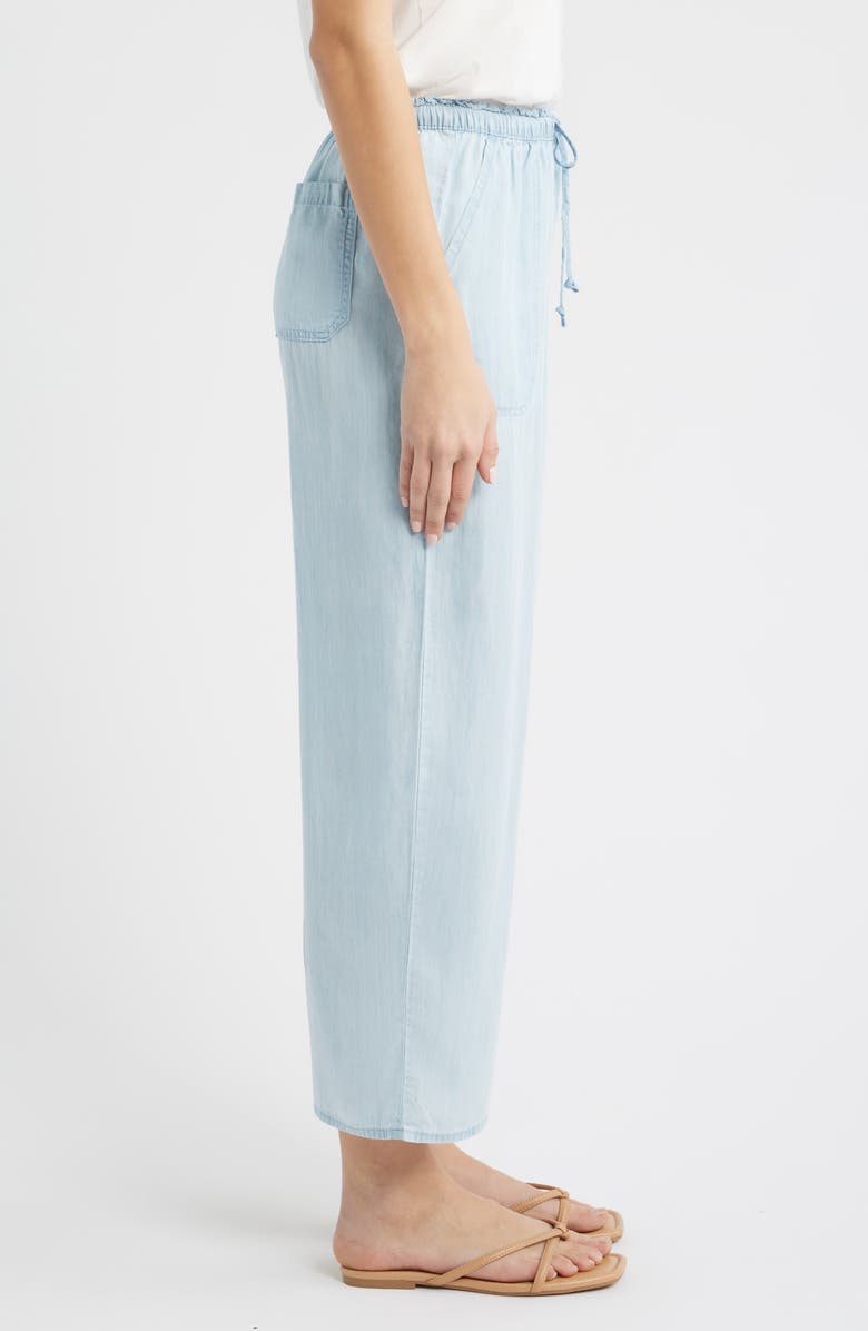 beachlunchlounge Harmony Tie Waist Crop Pants, Alternate, color, Bleach Wash