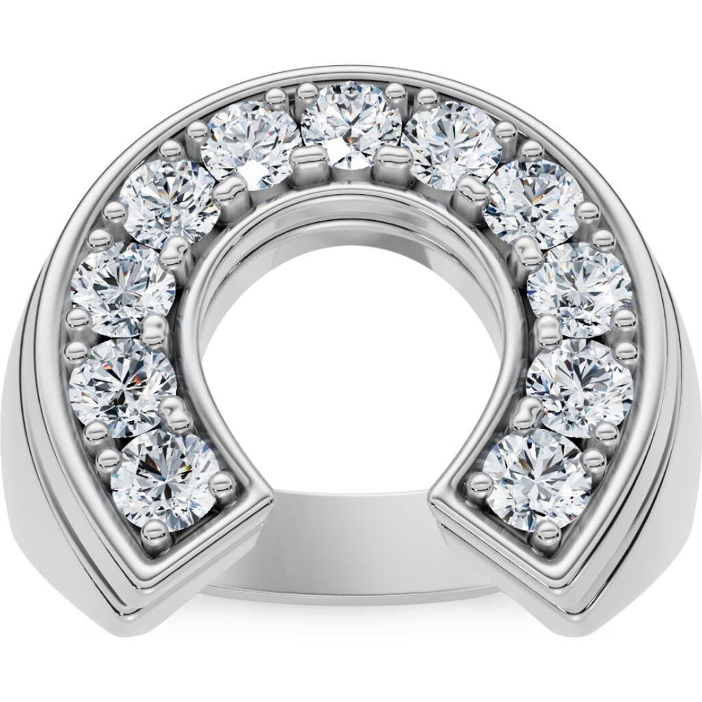 Bliss Diamond 3/4ct Diamond Horseshoe Lucky Pinky Ring Gold Lab Grown In Silver