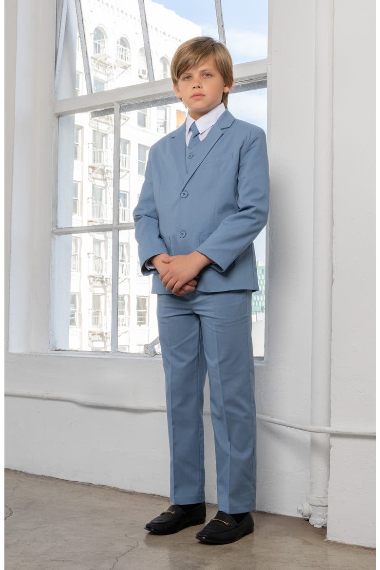 Kids' Leo Linen & Cotton Blend 5-Piece Suit Set, Alternate, color, POWDER BLUE