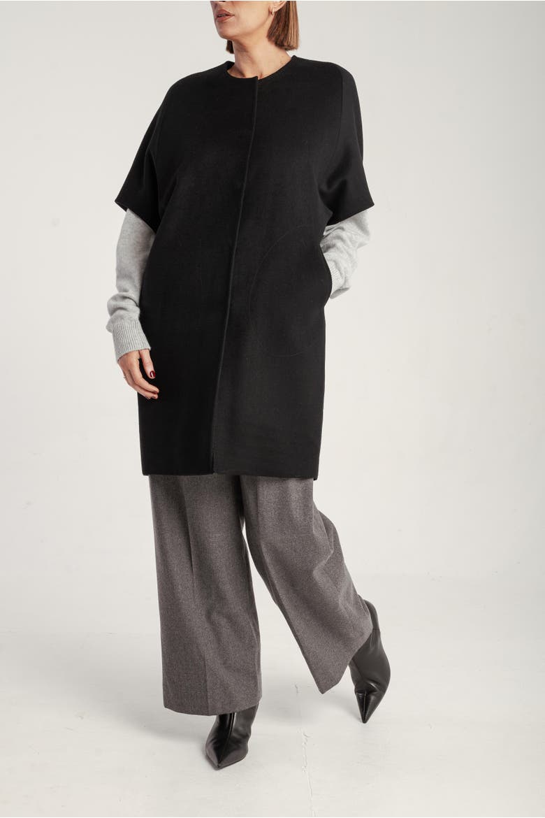 Cashmere Short Sleeve Crew Neck Coat, Alternate, color, Black