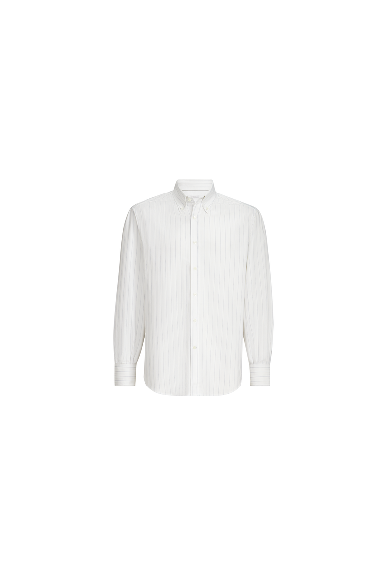 Cotton textured striped chevron shirt with button-down collar, Alternate, color, White