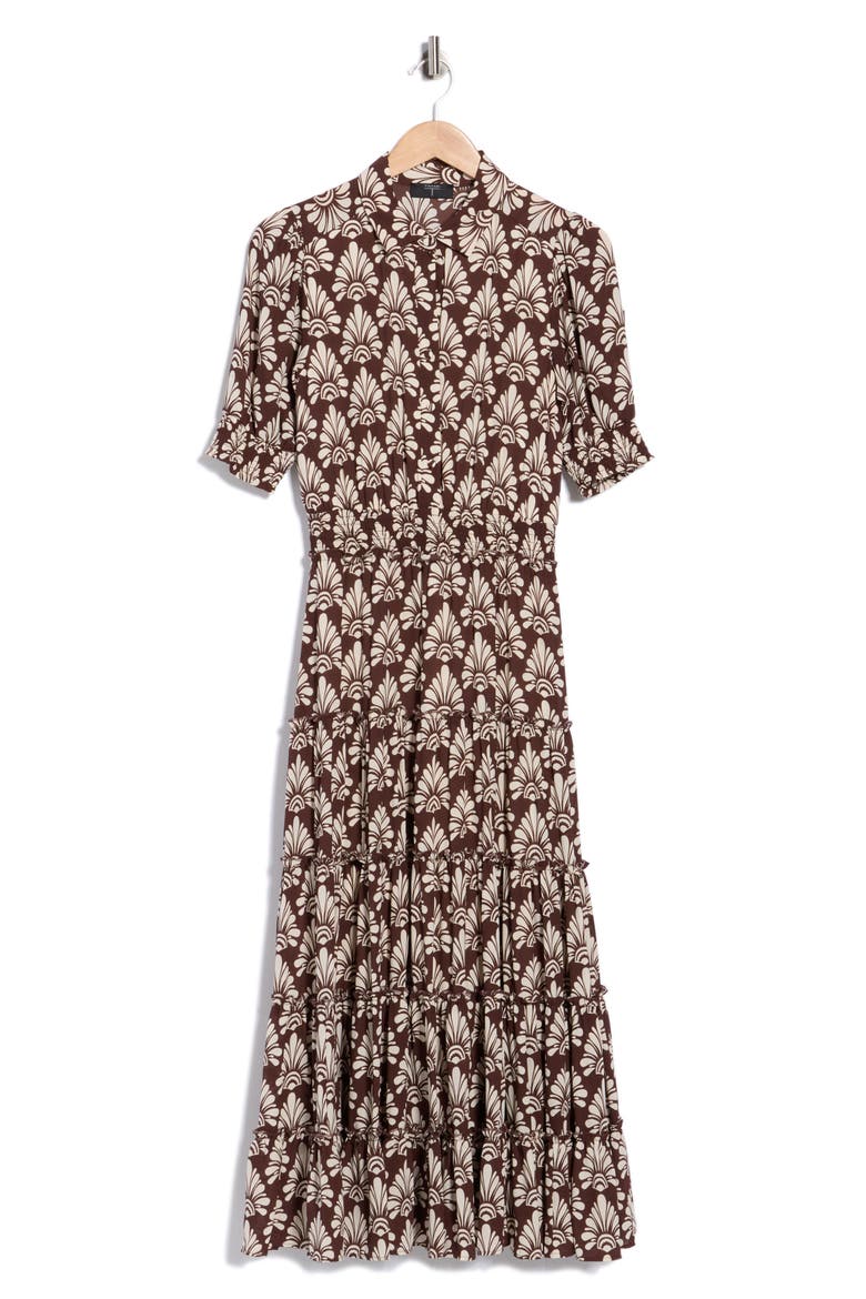Elbow Sleeve Tiered Maxi Shirtdress, Main, color, ANTIQUE FAN