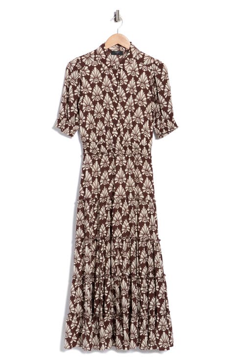 Elbow Sleeve Tiered Maxi Shirtdress