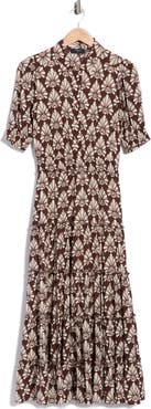 T Tahari Elbow Sleeve Tiered Maxi Shirtdress